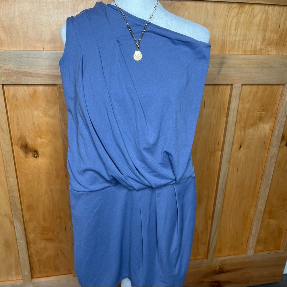 Susan Monaco NWOT | Elegant Blue Draped One Shoulder Women's Dress Small